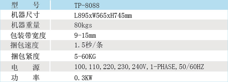 新型“双电机”半自动捆包机TP-8088参数